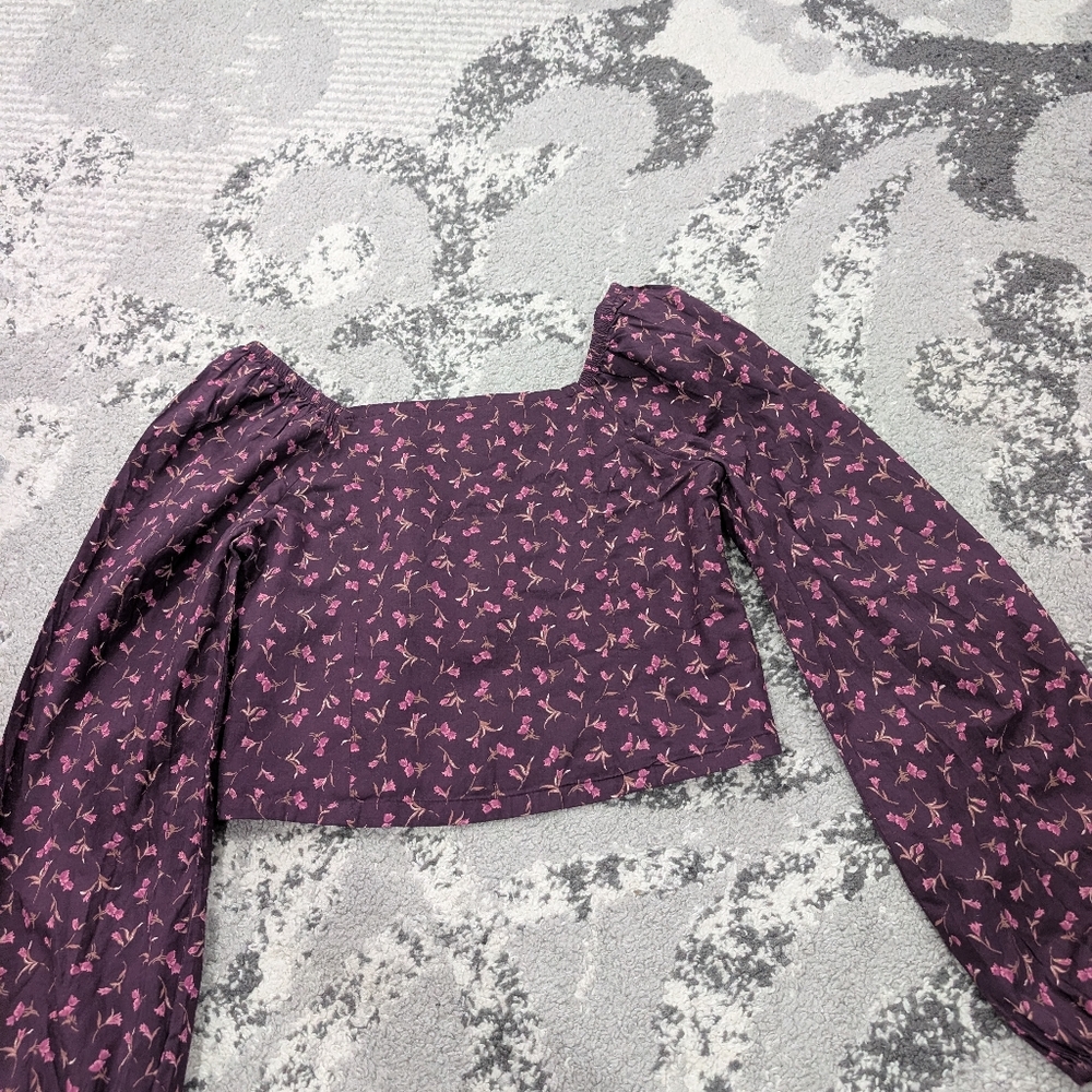 Gap Floral Puff Sleeve Top - Purple and Pink Girls Large